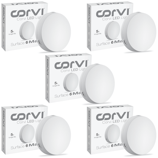 CORVI LED Surface 6 Round 15W | Dimmable & Driverless Ceiling Panel Light | Full Glow, No False Ceiling Required | Slim & Compact | Easy White 4000K (Pack of 5)