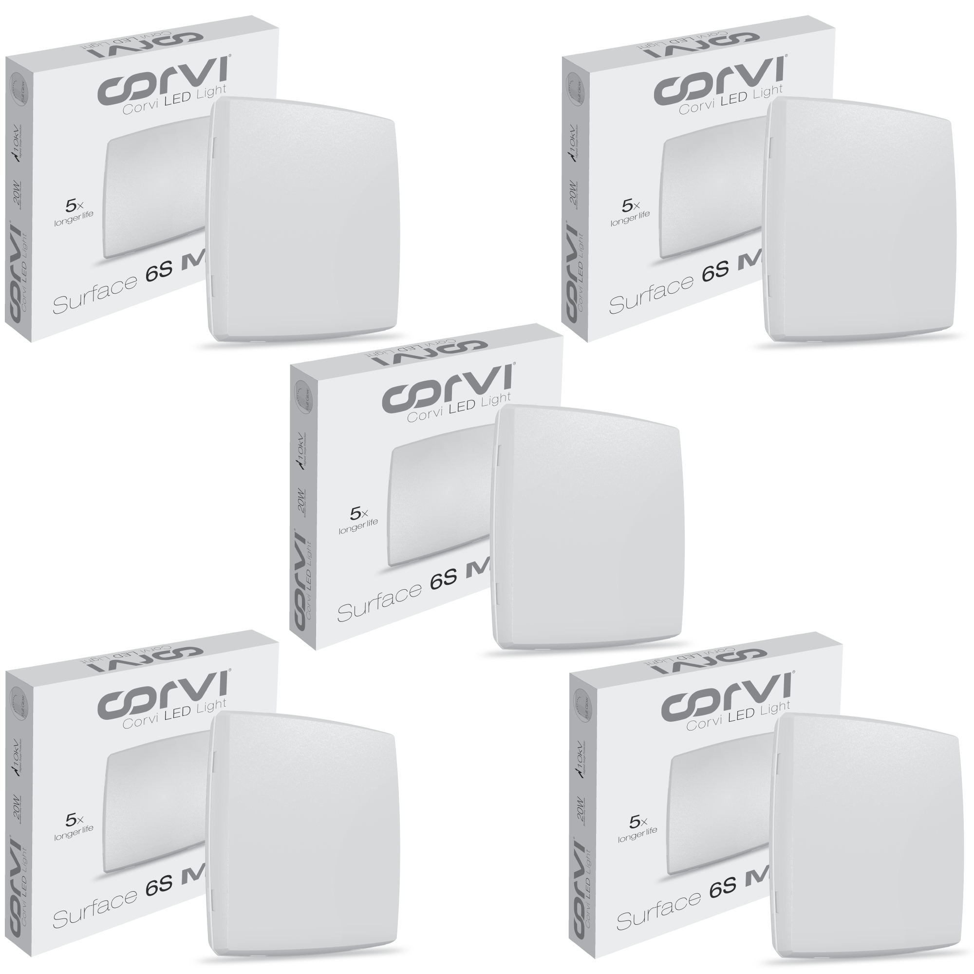 CORVI LED Surface 6S Square 15W | Dimmable, Driverless Ceiling Panel Light | Slim, Full Glow, No False Ceiling Required |  White 5700K (Pack of 5)