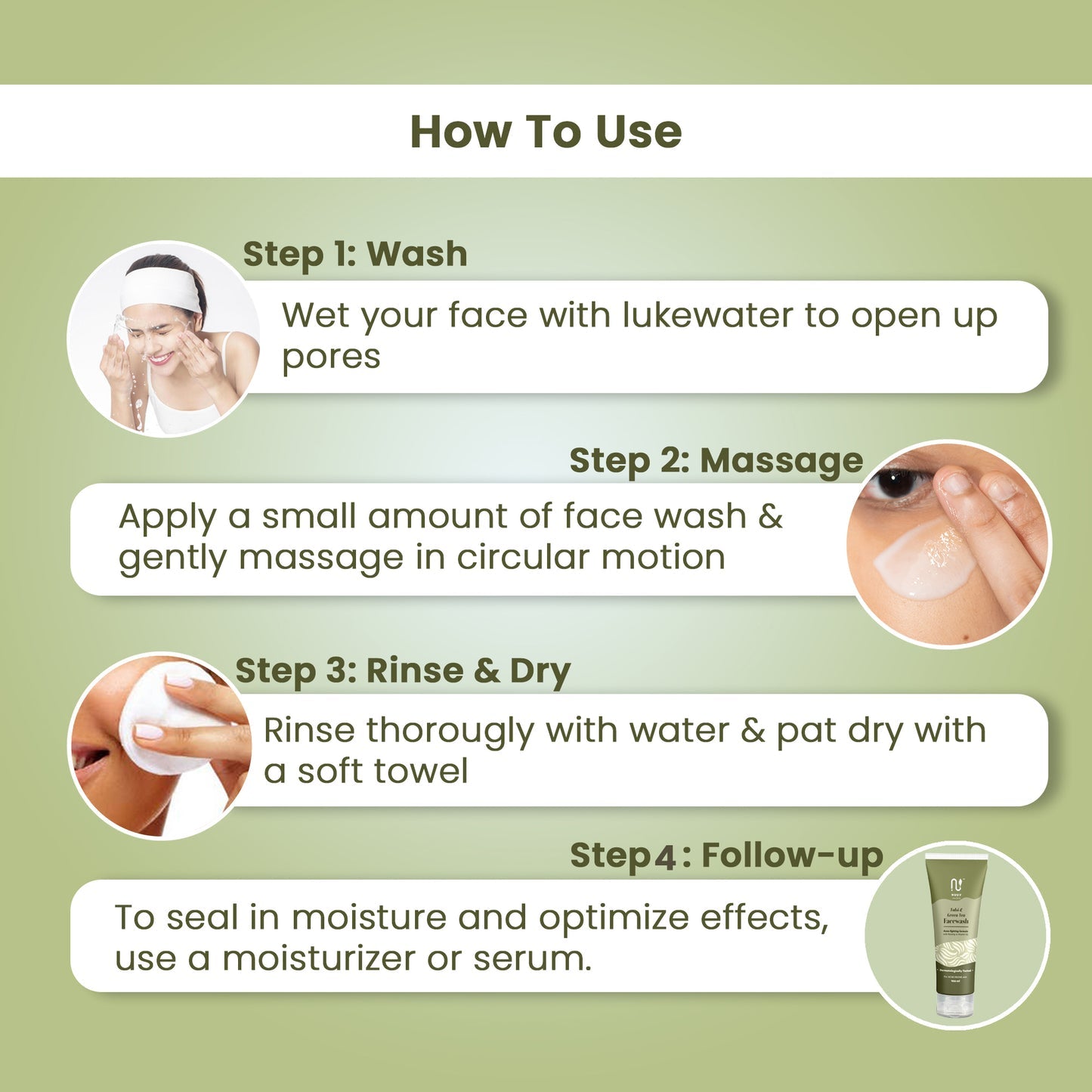 Nuuv Essentials Tulsi & Green Tea Face Wash | Natural Cleansing with Acne-Fighting Formula | Enriched with Vitamin B3 & Rosehip Extract | For All Skin Types | Removes Dirt, Oil & Impurities | 100 ml