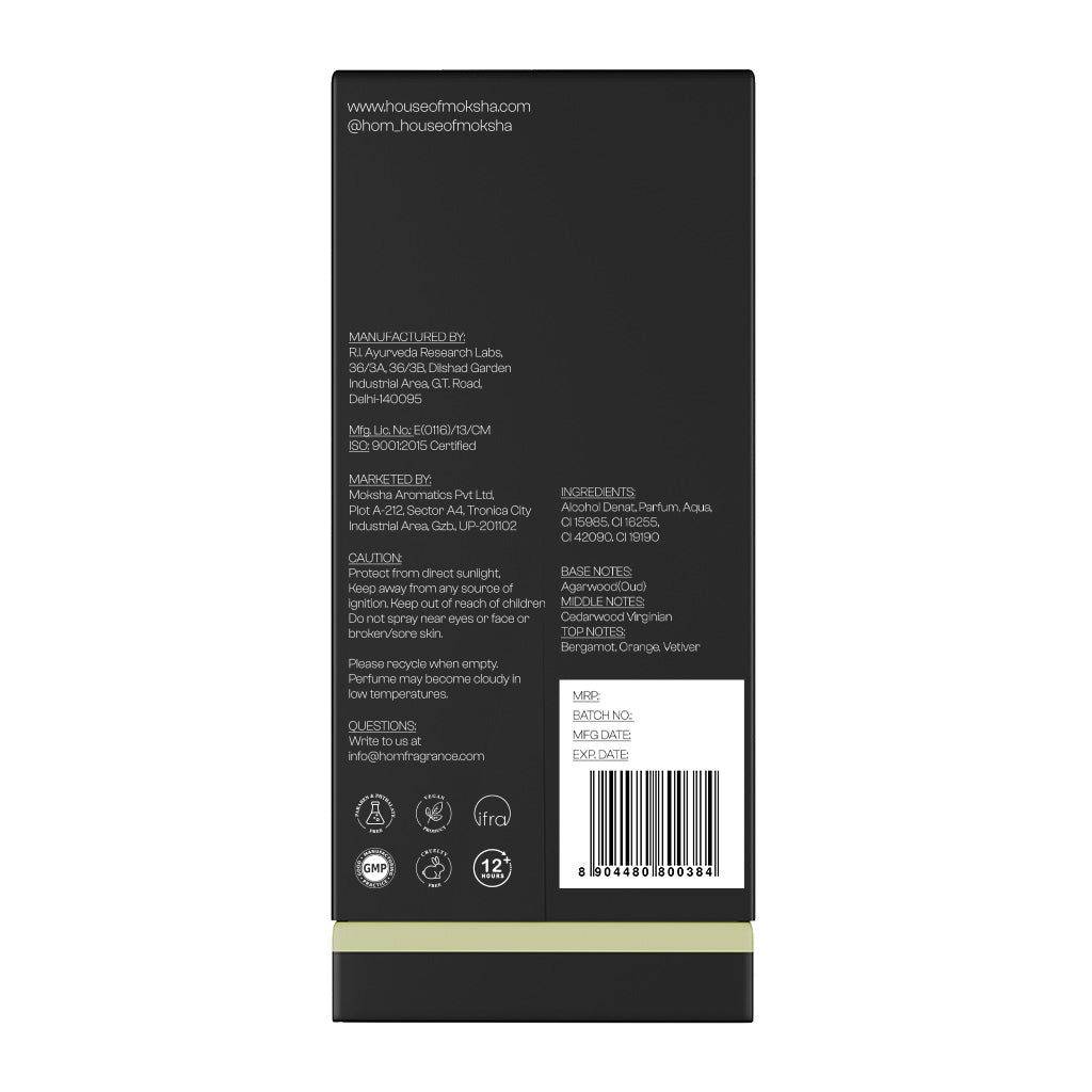 House of Moksha Vetiver Oud Eau De Parfum - 70ml Unisex Perfume with Fresh Bergamot, Floral Jasmine and Rose, Grounded by Oud, Amber and Sandalwood for a Balanced, Elegant Scent