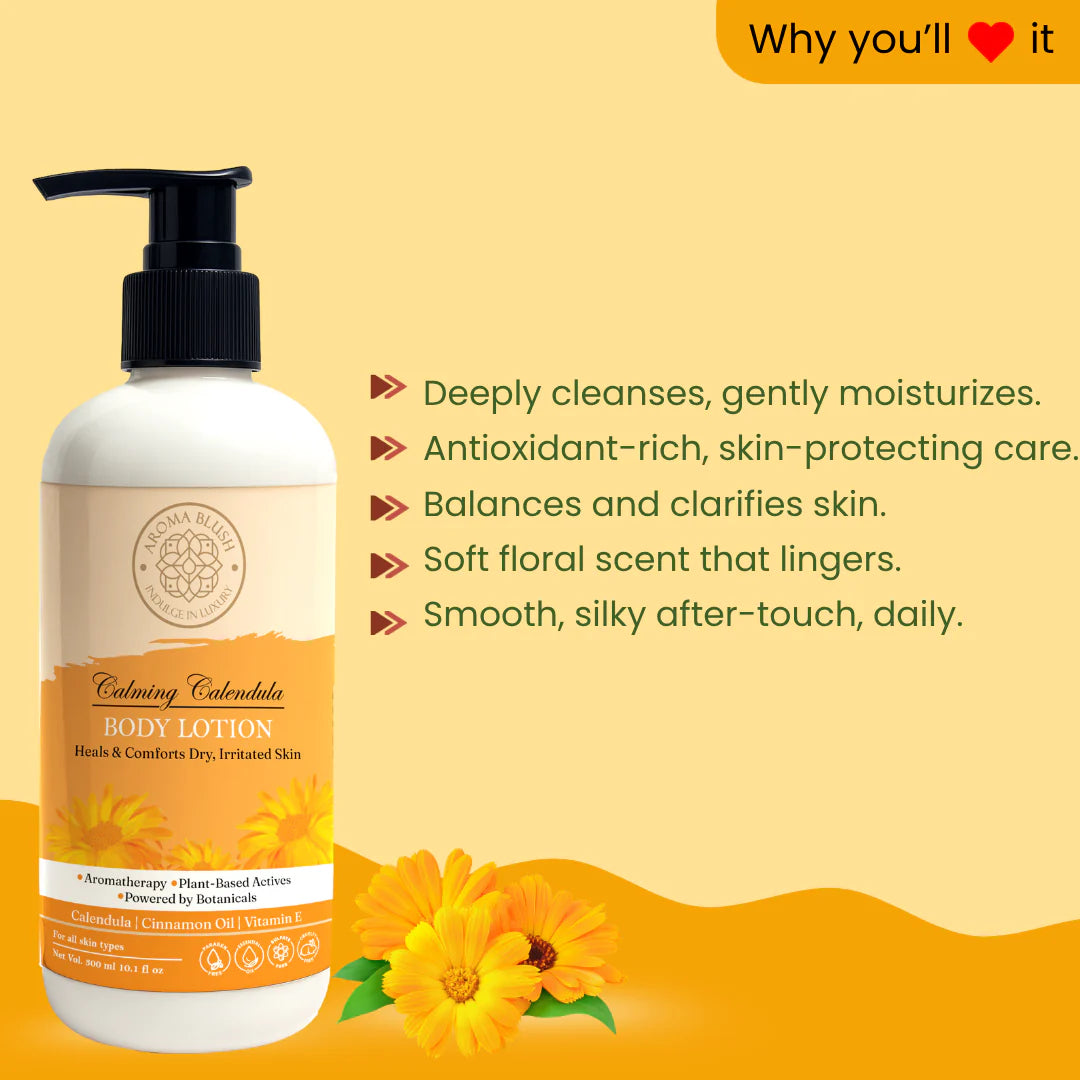 AROMABLUSH Calming Calendula Body lotion & shower gels duo's