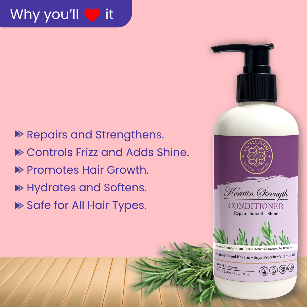 AROMABLUSH Keratin Strength Shampoo, Conditioner & Hairmask Combo