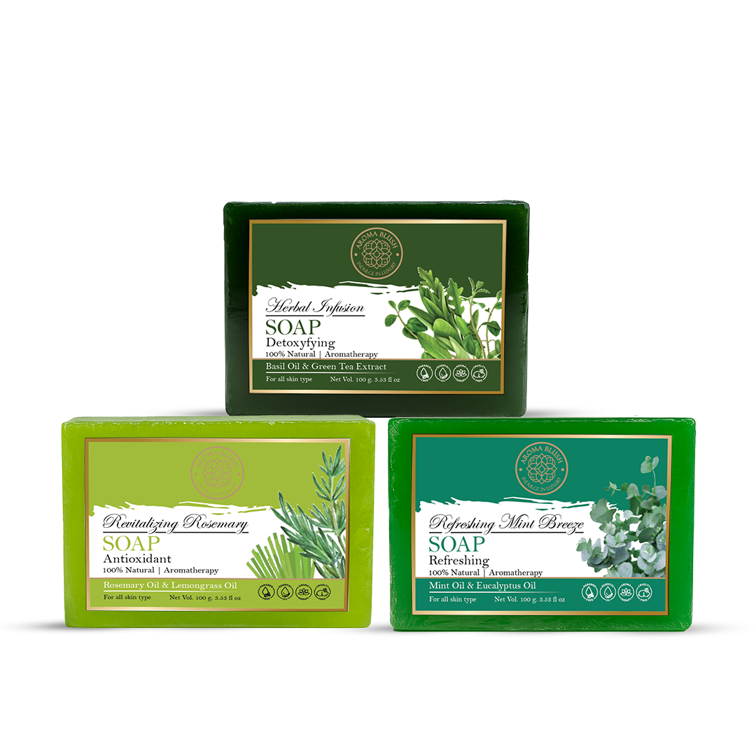 AROMABLUSH Revitalyzing Rosemary, Herbal Infusion & Refreshing Mint Breeze Combo Soap