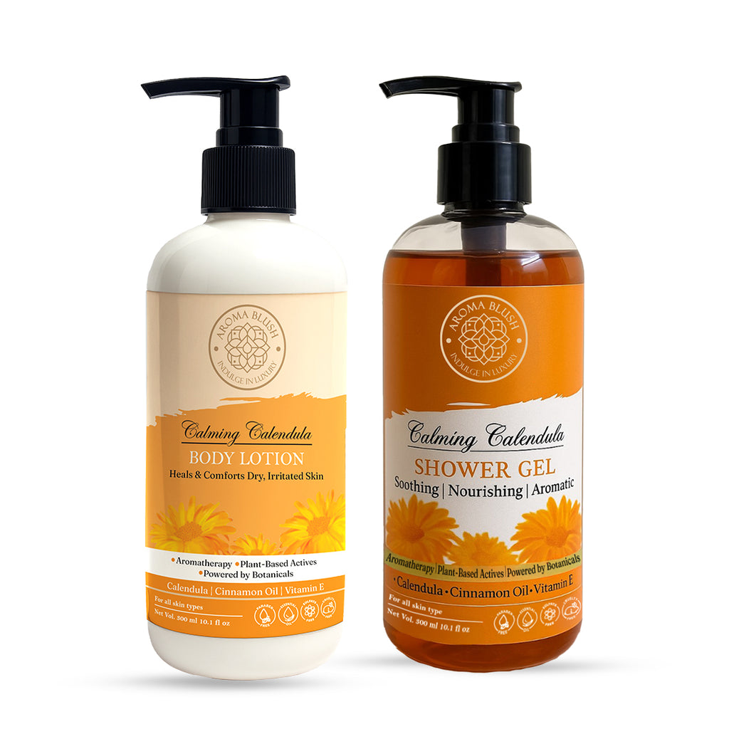 AROMABLUSH Calming Calendula Body lotion & shower gels duo's