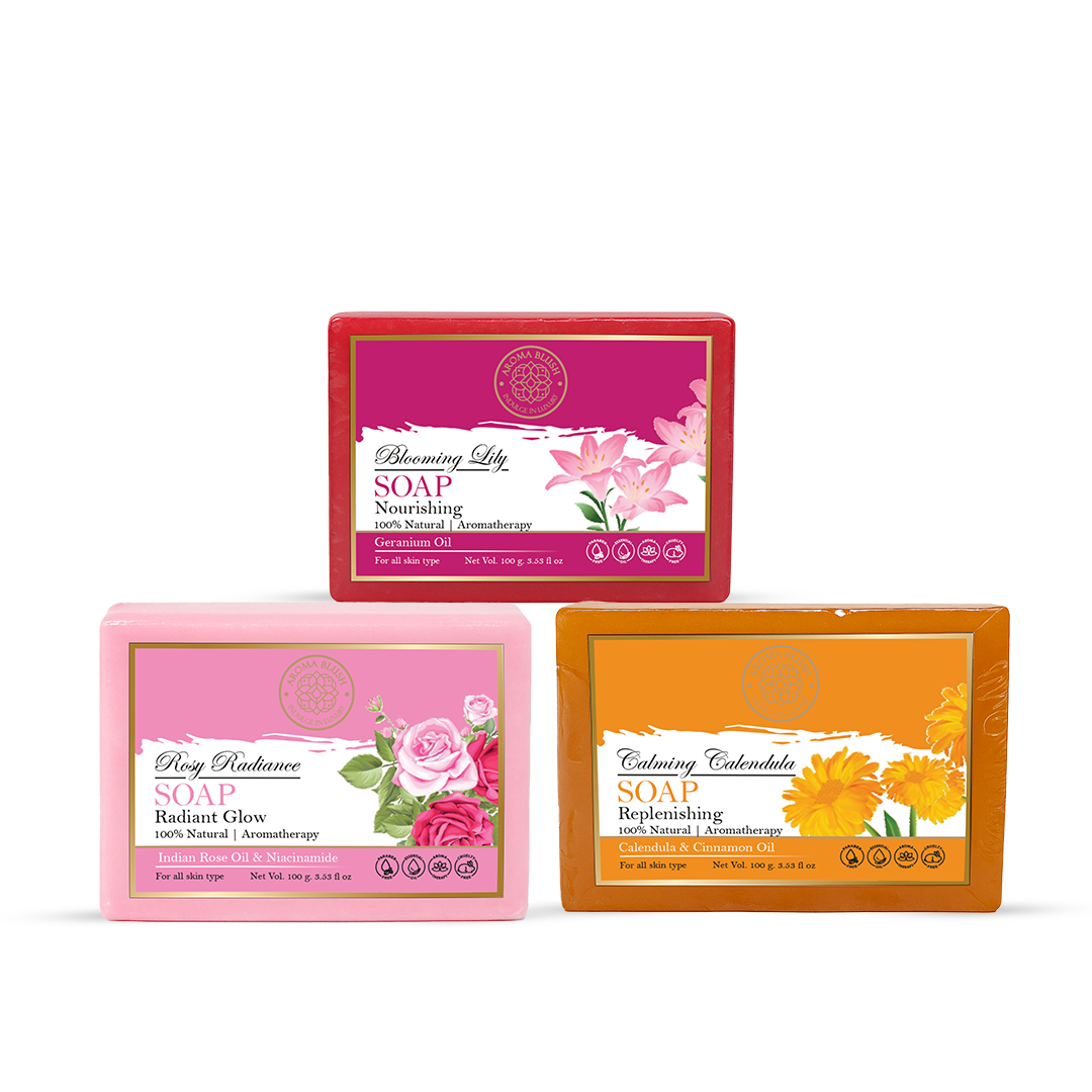 AROMABLUSH Rosy Radiance, Calming Calendula & Blooming Lily Combo Soap