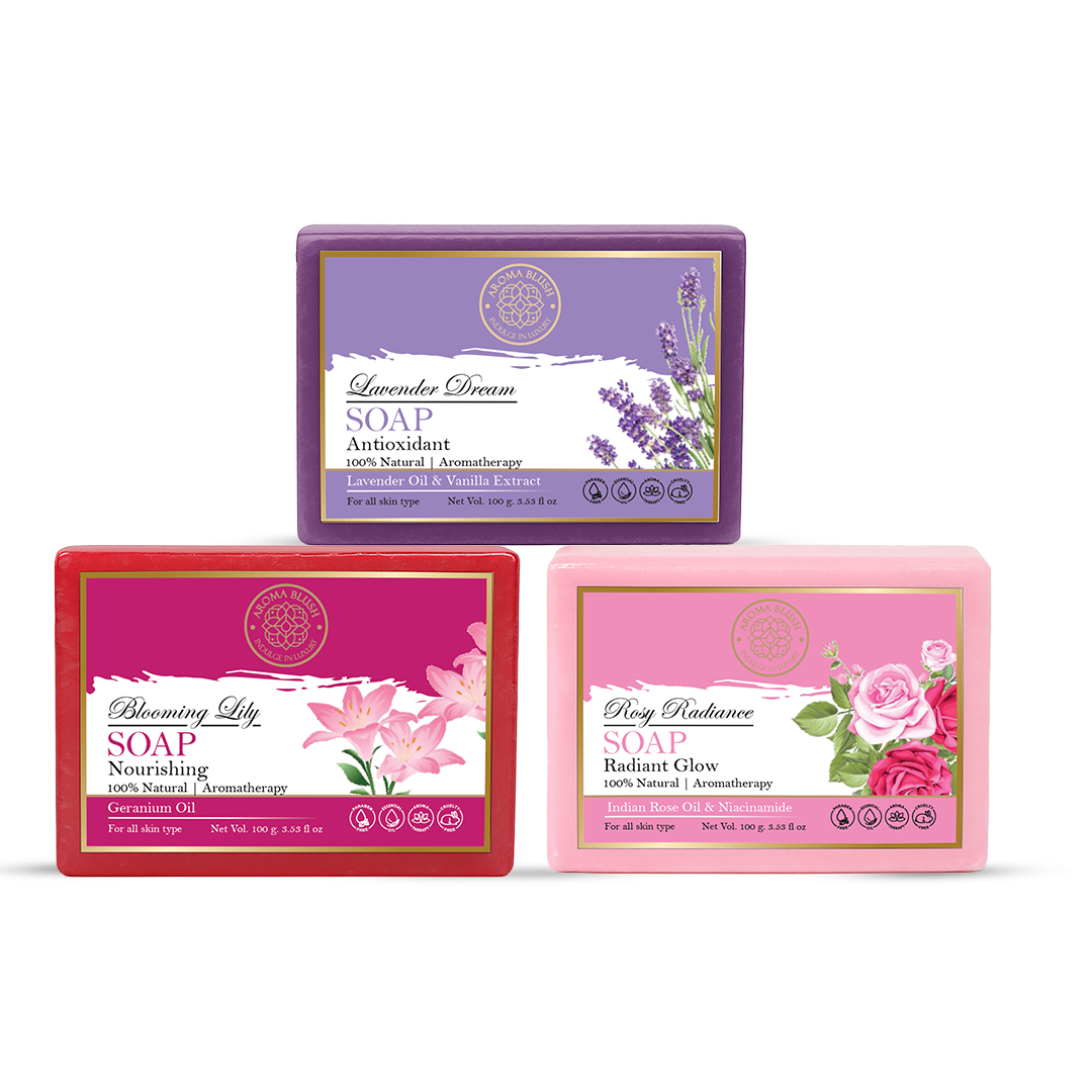 AROMABLUSH Rosy Radiance, Lavender Dream & Blooming Lily Combo Soap