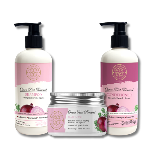AROMABLUSH Onion Root Renewal  Shampoo, Conditioner & Hairmask Combo
