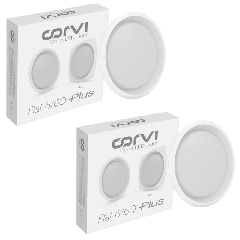 CORVI LED Flat 6 Round 15W False Ceiling Light | Compact, Driverless & Dimmable with Backlit Design | Easy White 4000K for Home & Office (Pack of 2)