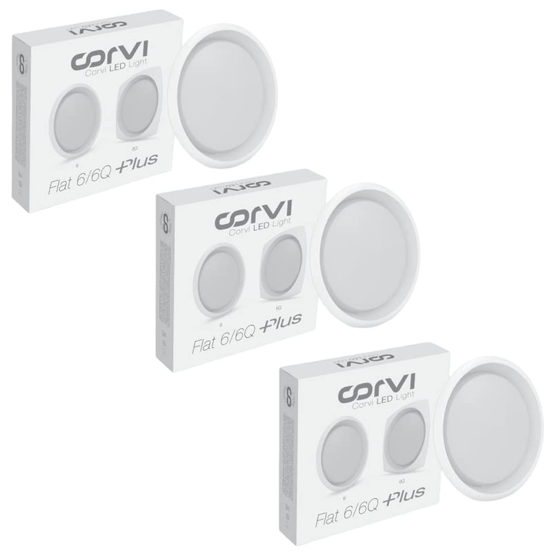 CORVI LED Flat 6 Round 15W False Ceiling Light | Compact, Driverless & Dimmable with Backlit Design |  White 5700K for Home & Office (Pack of 3)