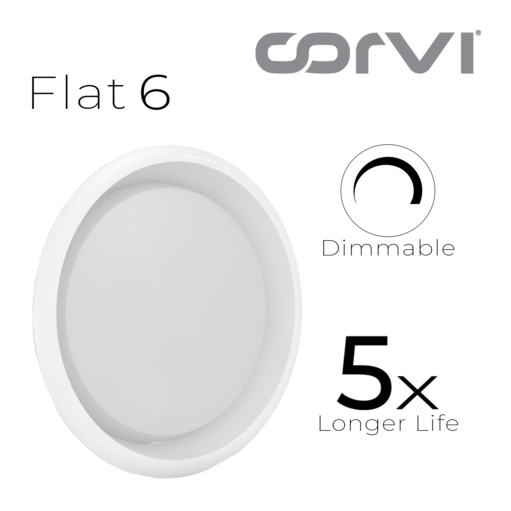 CORVI LED Flat 6 Round 15W False Ceiling Light | Compact, Driverless & Dimmable with Backlit Design | Easy White 4000K for Home & Office (Pack of 10)