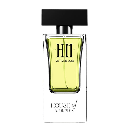 House of Moksha Vetiver Oud Eau De Parfum - 70ml Unisex Perfume with Fresh Bergamot, Floral Jasmine and Rose, Grounded by Oud, Amber and Sandalwood for a Balanced, Elegant Scent