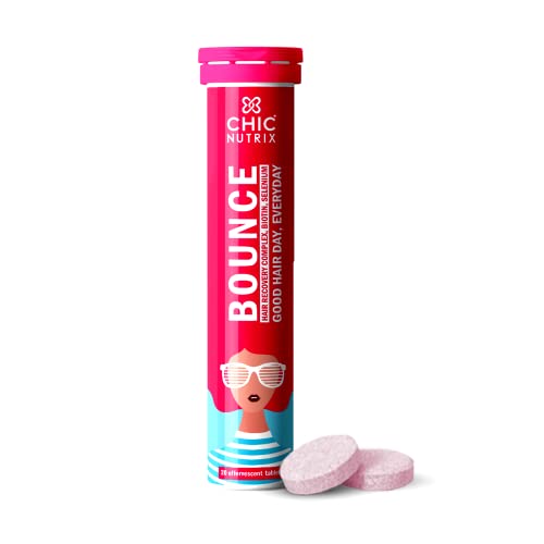 Chicnutrix Bounce - Biotin With Selenium and Amino Acids - Hair Fall & Hair Growth Management - Strong Hair - Frizz-free Hair - No Added Sugar - 20 Raspberry Flavoured Effervescent Tablet