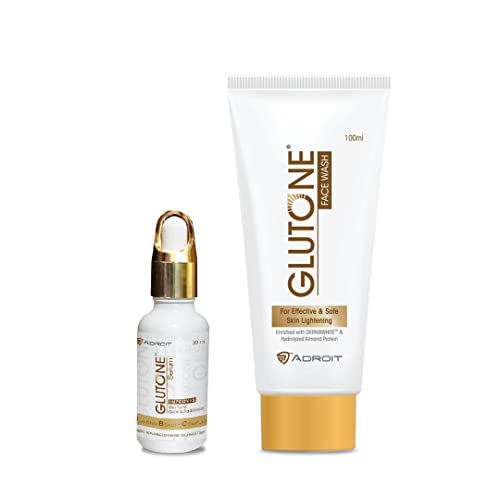 Glutone – Skin Brightening & Glowing – Facewash & Serum Combo | With Purewhite & Dermawhite | For Cleansing & Hydration | Glowing Radiance | Improves Skin Elasticity | 100ml + 30ml