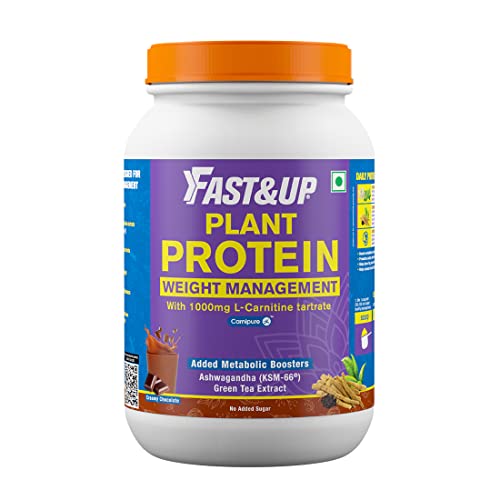 FAST&UP Vegan Plant Protein for Weight Management L-Carnitine 1000 mg (900 g- 30 servings), with Ashvagandha, Black Pepper & Green Tea Extract, 20g Protein, Added Digestive Enzyme (Creamy Chocolate Flavour)