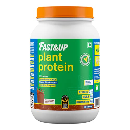 Fast&Up Vegan Plant Protein (31g Protein – Pea isolate & Brown Rice protein blend For Strength Recovery & Energy Boost, For Everyday Fitness & Nutrition (1.41 kg , 3.10 Lbs - Chocolate Flavor).