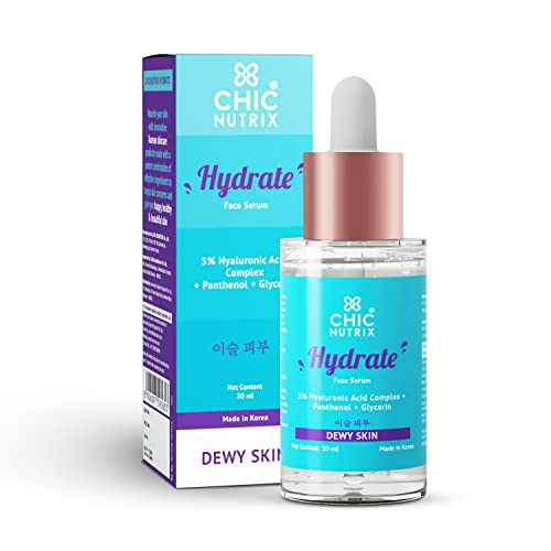Chicnutrix Hydrate – 5% Hyaluronic Acid Complex with Glycerin & Panthenol | Instant Hydration, dewy sipple & smooth skin, 30ml
