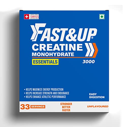 Fast&Up Creatine Monohydrate (100 gms, 33 Servings), Helps Sustain Longer Workout, Muscle Repair & Recovery - Unflavored