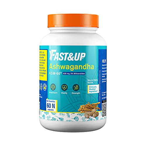 FAST&UP Ashwagandha (KSM-66) 600mg Ashwagandha with 5% Withanolides- Natural Vitality Booster – Fast Absorbing – USDA Organic Certified -Vegetarian – 60 Capsules, Green