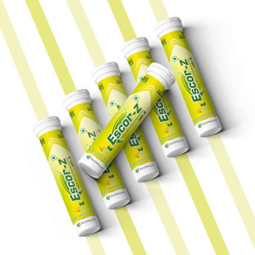 Adroit - Escor-Z Effervescent Tablets | Immunity Booster Effervescent Tablets | With Vitamin C (Amla Extract) and Zinc | Boosts Cell Repair and Cell Growth | Antioxidant Boost | Lime & Lemon Flavour | Sugar-Free | 20 Effervescent Tablets (Pack of 6)