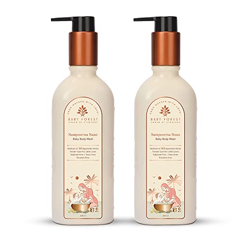 Baby Forest Sampoorna Snan Baby Body Wash | 10 Ayurvedic Herbs | Tear-Free Formula | Natural Hydration for Baby | Vegan | Cruelty-free | Plant-Based Formulation | Pack of 2 x 200 ml