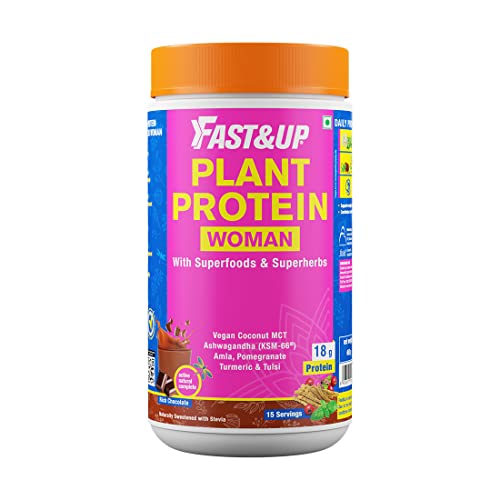 Fast&Up Plant Protein Women with Superherbs & Superfoods (Pomegranate, Tulsi ,Amla , Ashwagandha) for Weight Management, Hormonal Balance etc(Pack of 15 Servings, Chocolate Flavor)