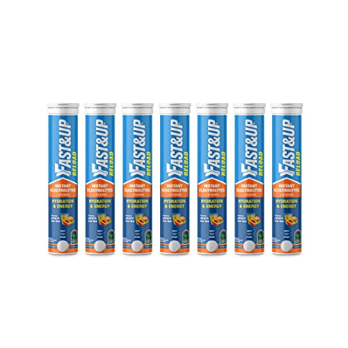 Fast&Up Reload Instant Hydration and Energy Drink - 140 Effervescent Tablets with all 5 Essential Electrolytes + Low Sugar and Added Vitamins - Certified Electrolytes Drink - Peach Ice Tea flavour