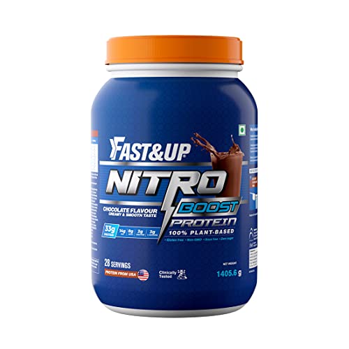Fast&Up Nitro Boost Protein | 33g Plant Protein | 7g Nitro Ripped Blend | BCAA + EAA | Creatine, L-Arginine & L-Citrulline| Improves Endurance | Lean Muscle Gain (28 Servings, Chocolate Flavour) 