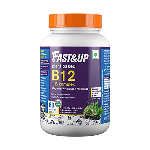 FAST&UP B12 + B-Complex – Vegan B12 + B-Complex, USDA Organic Certified, Natural, 100% RDA for Vitamin B12 – 60 Uncoated Tablets, Green