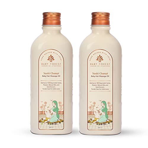 Baby Forest Nanhi Champi Baby Hair Massage Oil | 10 Ayurvedic Herbs & Oils | Heals Dry Scalp | Stimulates Hair Growth | Intense Nourishment | Sesame Oil & Coconut Oil |Pack of 2 x 200 ml each