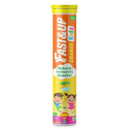 Fast&Up Charge Kids - Daily Immunity Essential Multivitamin for Kids - Zinc, Vitamin C, D3 & B6 with Turmeric, Ginger & Tulsi Extracts (25 Effervescent Tablets, Mango Flavor)
