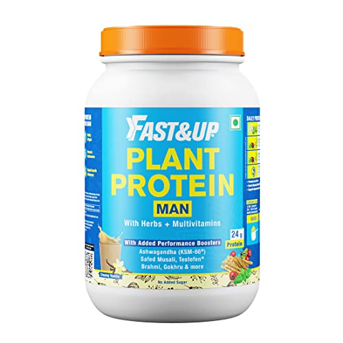 Fast&Up Plant Protein for man– Vegan Protein Drink for Man -Gluten Free- Enhance strength- Creamy Vanilla Flavor - Added Metabolic and performance Boosters-Added Digestive enzyme-30 servings