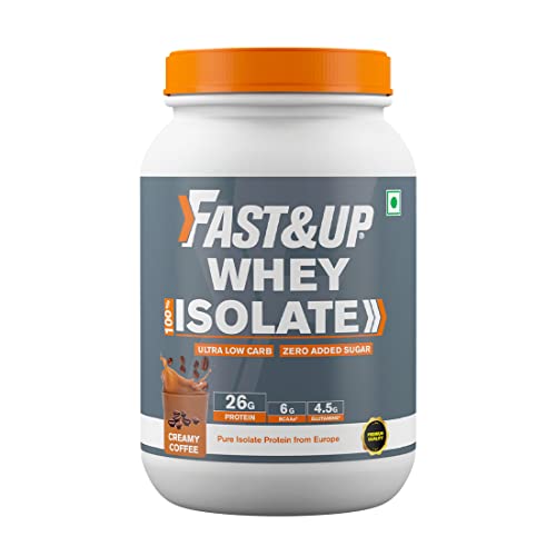 Fast&Up Whey Protein Pure Isolate, Ultra low carb 26g protein per serve, Low lactose, Gluten free, 930g - (Creamy Coffee flavour) 30 servings