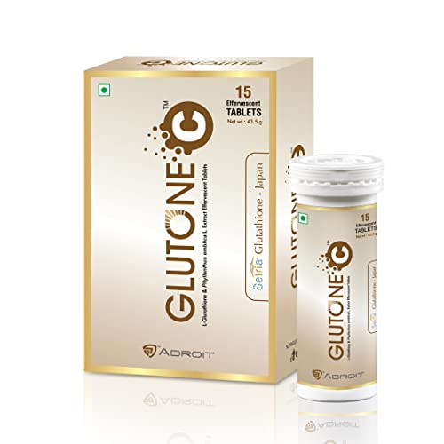 Glutone C–Glutathione & Vitamin C Effervescent Tablets| Made with Setria L-Glutathione, Amla extract & Selenium| Even Tone & Glowing Skin| 15 Tablets