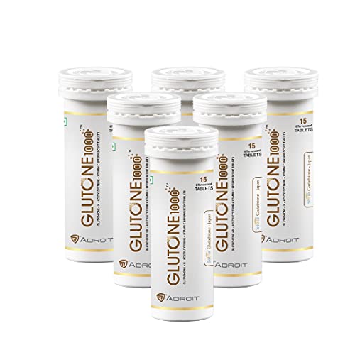 Glutone 1000 – Glutathione Effervescent Tablets| Made with Setria L-Glutathione (Japan)| For Radiant Glow| Evens Skin Tone| 15 Tablets (Pack of 6)