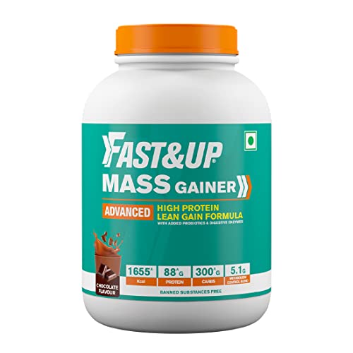Fast&Up Mass Gainer 3kgs | High Protein High Carbs| Added Vitamins, Probiotics & Enzymes |88^g Protein, 1655^Kcal Energy | Rich Chocolate Flavour