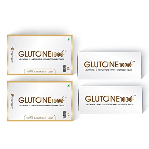 Glutone 1000 – Glutathione Effervescent Tablets| Made with Setria L-Glutathione (Japan)| For Radiant Glow| Evens Skin Tone| 15 Tablets (Pack of 4)