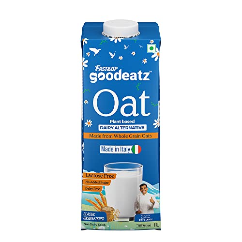 Fast&Up GoodEatz Oat Milk | Vegan Plant Based Dairy Alternative | Naturally Sweet & Creamy | Lactose Free | No Oily Taste | Zero Added Sugar | No Artificial Preservatives | 1 Litre