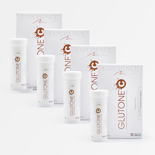 Glutone C–Glutathione & Vitamin C Effervescent Tablets| Made with Setria L-Glutathione, Amla extract & Selenium| Even Tone & Glowing Skin| Pack of 15 Tablets (Pack of 4)