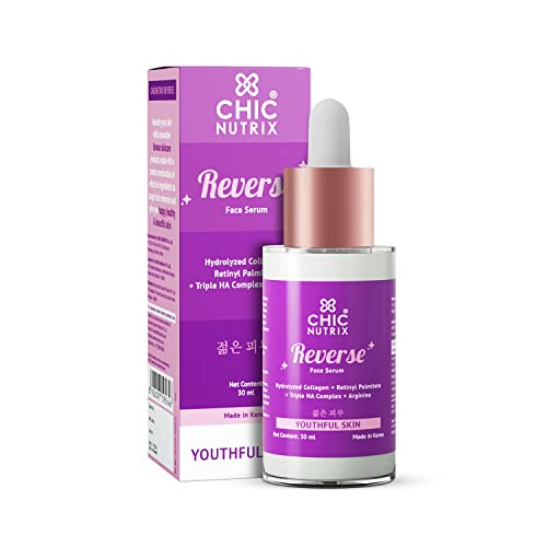 Chicnutrix Reverse – Anti-aging Serum with Collagen peptides, retinyl palmitate & triple hyaluronic acid complex, wrinkle-free, youthful skin, 30 ml