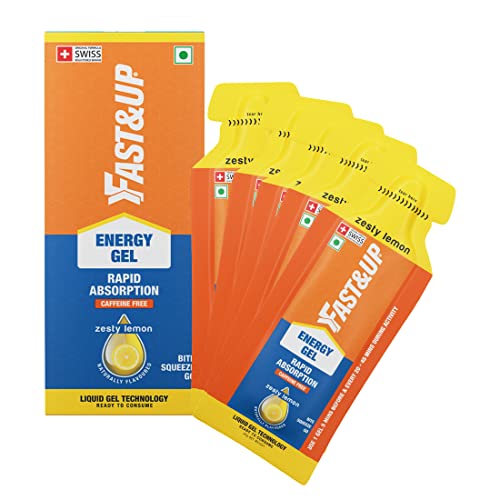 Fast&Up Energy Gel- Zesty Lemon flavour (Caffeine free)- Pack of 5 Gel Sachets, 30g per sachet- For Instant energy boost, Improved endurance and performance