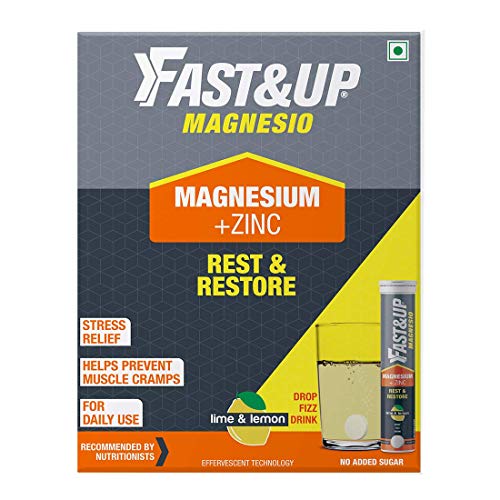 Fast&Up Magnesio - Restful Sleep Supplement - Magnesium & Zinc for Stress Management & Promoting Deep Sleep (60 Effervescent Tablets, Lime & Lemon Flavor)