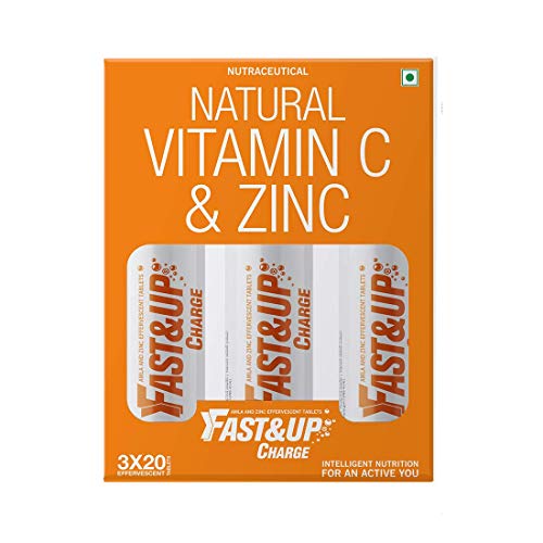 Fast&Up Charge - Vitamin C - Zinc - Natural Amla Extract - Antioxidants - Immunity - skin care - family pack -Pack of 60 Effervescent Tablets - Orange Flavor