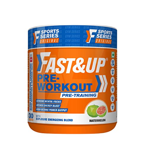 Fast&Up Pre-Workout Supplement (30 Servings, Watermelon Flavour) | Pre Workout Supplement For Men & Women with B-Alanine, Creatine, Taurine For Performance & Energy Boost