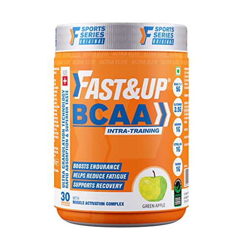 Fast&Up BCAA (30 Servings, Green Apple Flavour) Advanced BCAA Supplement powder with Glutamine, Citrulline, L-Arginine & Taurine For Muscle Recovery & Endurance - For Pre/Post & Intra Workout(450g)