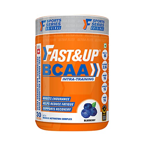 FAST&UP BCAA Blueberry Flavour Advanced BCAA Supplement with Glutamine, Citrulline, L-Arginine & Taurine - Pre/Post Workout & Intra Workout Supplement Powder for Adults(450gm, 30 Servings)