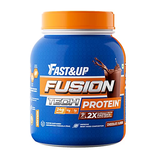 Fast&Up Fusion Tech Protein | (FSA) | 24 g Fusion Tech Protein | 10 g EAA & 5 g BCAA | Helps Improve Body Mass Composition | No Added Sugar (27 Servings, Rich Chocolate Flavour)