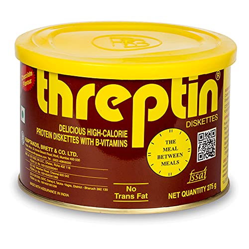 THREPTIN Diskettes Protein Biscuit High-Calorie Supplement Forfeited with B-Vitamins Tin Pack - 275 gm (Chocolate)