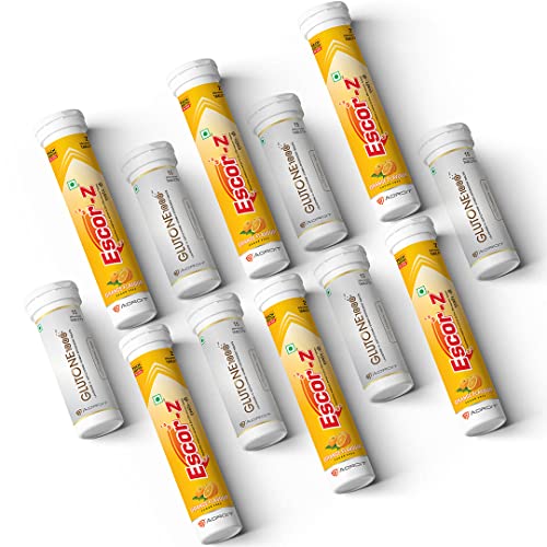 Glutone 1000 & Escor-Z Combo Pack| Setria L-Glutathione, Vitamin C Effervescent Tablets| Healthy Skin| 15 (6) + 20 (6) Tablets (Orange Flavour)