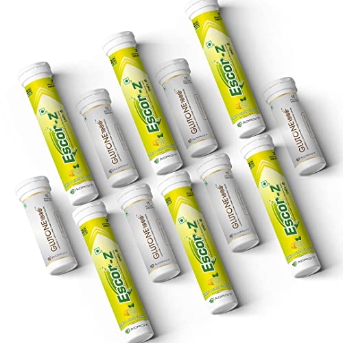 Glutone 1000 & Escor-Z Combo Pack| Setria L-Glutathione, Vitamin C Effervescent Tablets| Healthy Skin| 15 (6) + 20 (6) Tablets (Lime & Lemon Flavour)