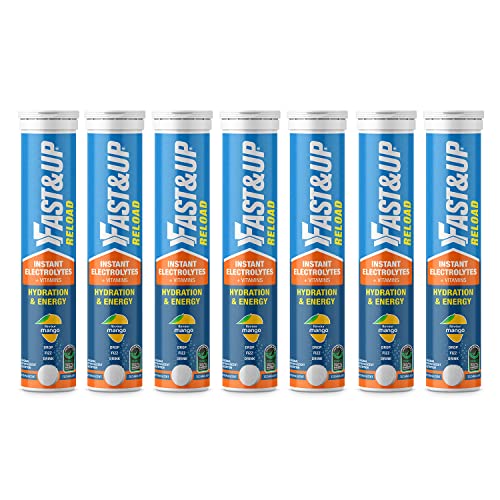 Fast&Up Reload electrolyte energy and hydration - sports drink - 20 effervescent tablets - Mango flavour (Pack of 7)